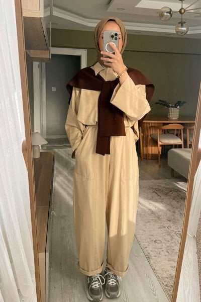 Bej Suprem Şalvar Takım