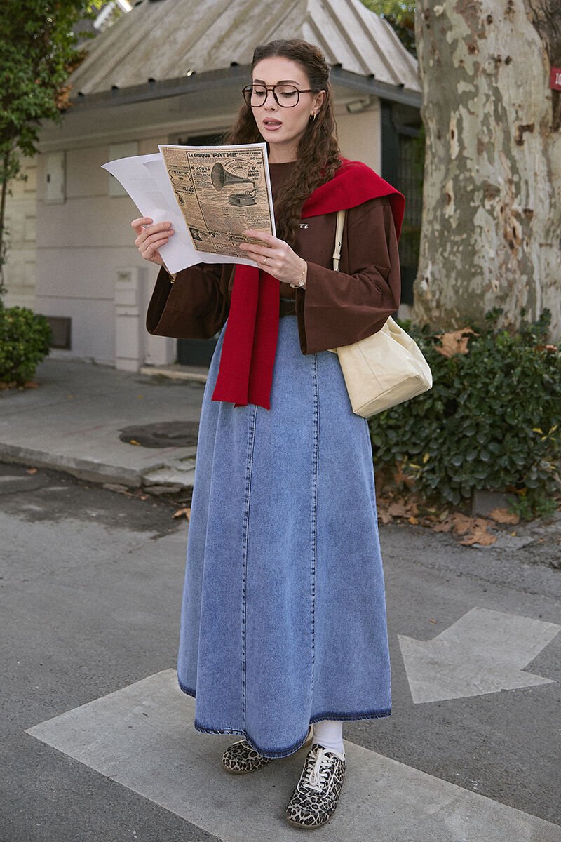 Acı Kahve Coffee Baskılı Basic Body & Buz Mavi Kot Kloş Takım