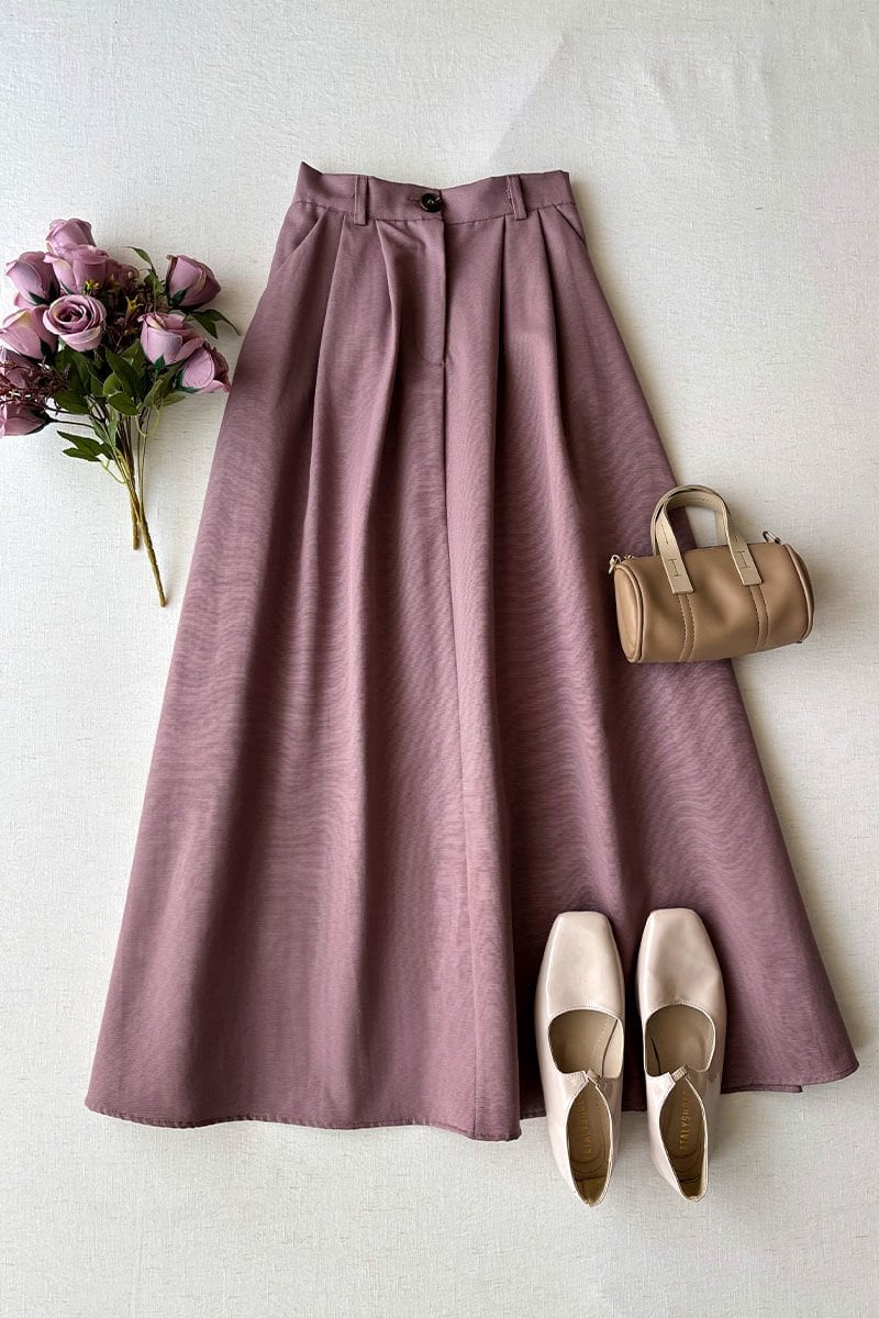 Soft Lila keten Tek Düğmeli Etek