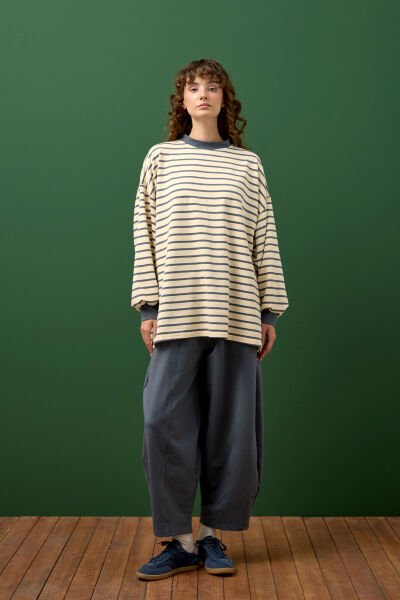 Antrasit Çizgili Sweat & Şalvar Pantolon Takım