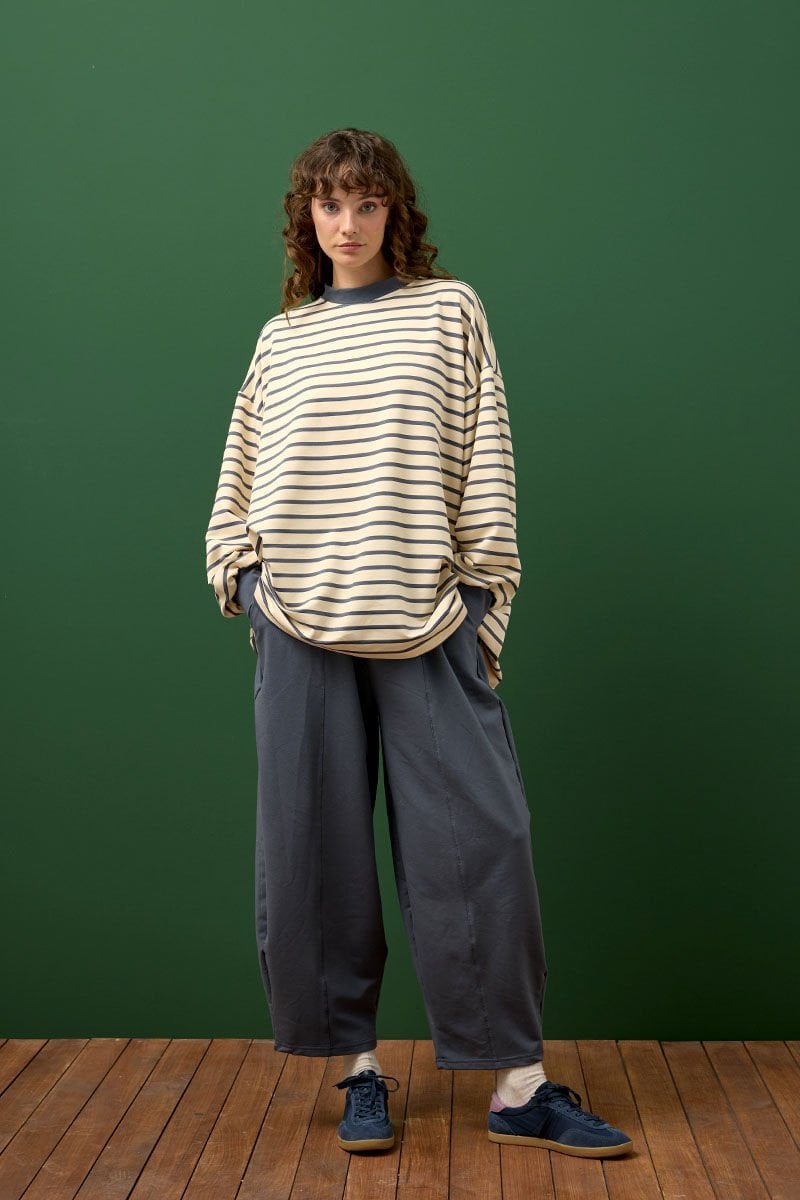 Antrasit Çizgili Sweat & Şalvar Pantolon Takım