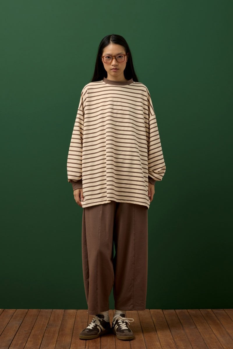 Acı Kahve Çizgili Sweat & Şalvar Pantolon Takım