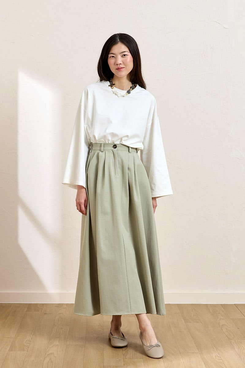 Küf Yeşili keten Tek Düğmeli Etek