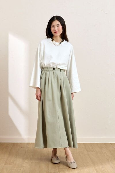 Küf Yeşili keten Tek Düğmeli Etek