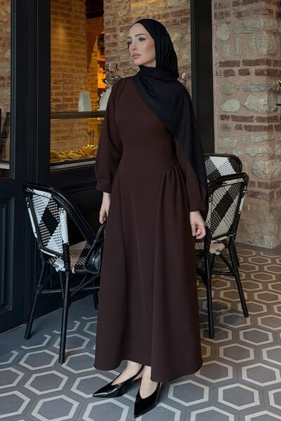 Acı Kahve Krep Korsaj Detay Elbise