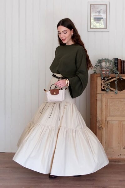 Krem Çapraz Kat Etek