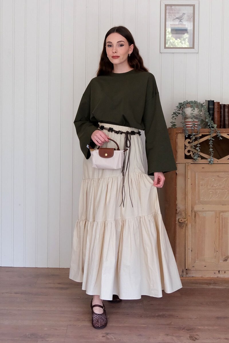 Krem Çapraz Kat Etek