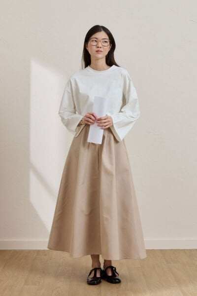 Krem Keten Tek Düğmeli Etek