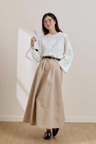 Krem Keten Tek Düğmeli Etek