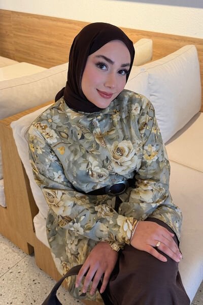 Haki Gül Desenli Vintage Gömlek