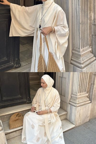 Krem Organik Keten Pelerin Kol Bluz